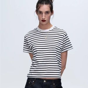 ATM Anthony Thomas Melillo Black and White Striped Short Sleeve Tee | Size XL